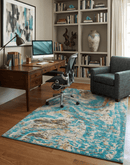 Recycled Silk Modern Area Rug 5x8 - Hand Knotted Blue Ivory Brown