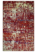 Hand Knotted 5x8 Camel, Rust and Blue Modern Abstract Contemporary Recycled Silk Area Rug | OP126
