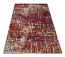 Hand Knotted 5x8 Camel, Rust and Blue Modern Abstract Contemporary Recycled Silk Area Rug | OP126