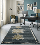 Charcoal Beige and Olive Persian Recycled Silk Hand Knotted Area Rug 5x8