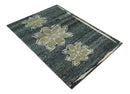 Hand Knotted 5x8 Charcoal, Beige and Olive Floral Persian made of Recycled Silk Area Rug | OP90
