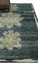 Hand Knotted 5x8 Charcoal, Beige and Olive Floral Persian made of Recycled Silk Area Rug | OP90