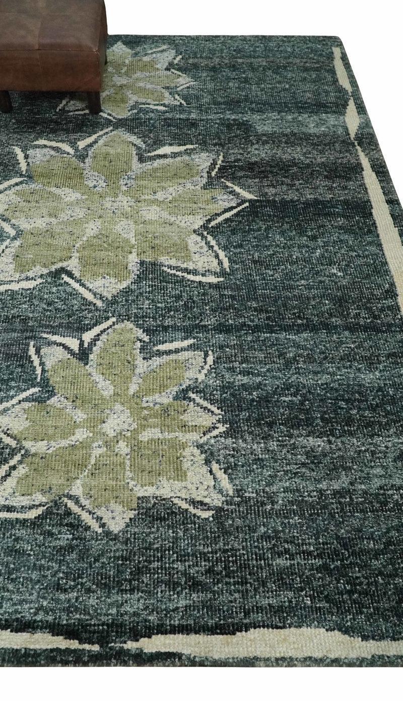 Hand Knotted 5x8 Charcoal, Beige and Olive Floral Persian made of Recycled Silk Area Rug | OP90
