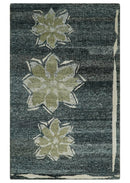 Hand Knotted 5x8 Charcoal, Beige and Olive Floral Persian made of Recycled Silk Area Rug | OP90