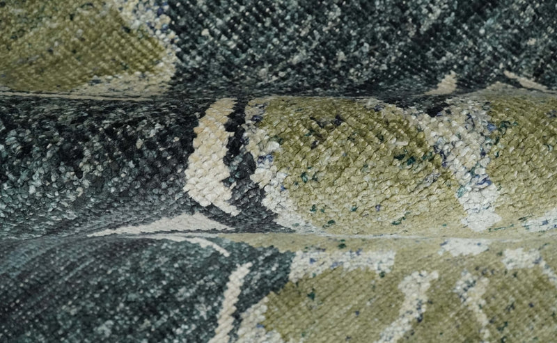 Hand Knotted 5x8 Charcoal, Beige and Olive Floral Persian made of Recycled Silk Area Rug | OP90