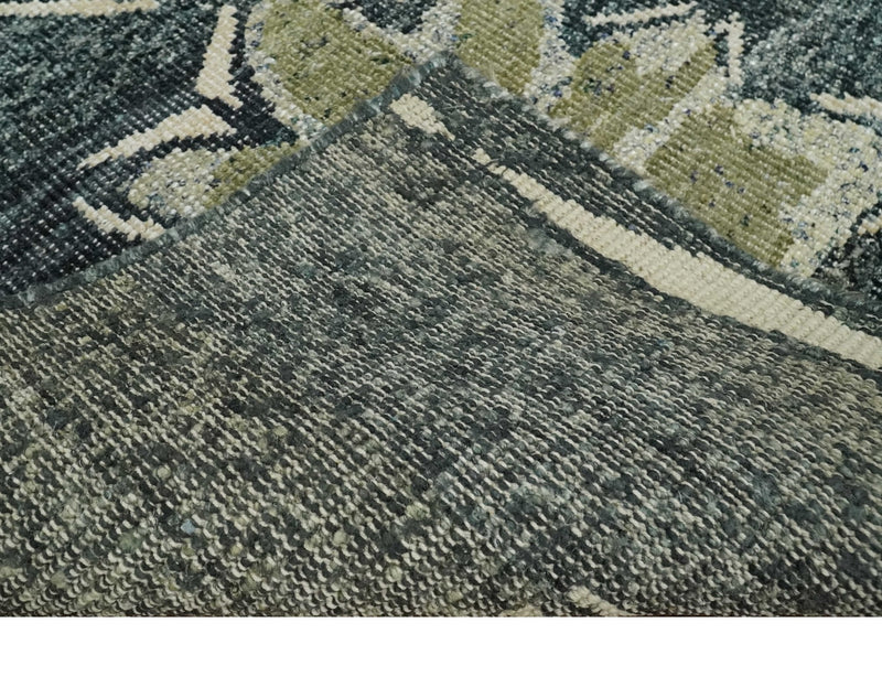 Hand Knotted 5x8 Charcoal, Beige and Olive Floral Persian made of Recycled Silk Area Rug | OP90