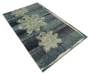 Hand Knotted 5x8 Charcoal, Beige and Teal Floral Persian made of Recycled Silk Area Rug | OP122