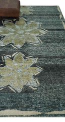 Hand Knotted 5x8 Charcoal, Beige and Teal Floral Persian made of Recycled Silk Area Rug | OP122