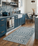 Ivory Teal Recycled Silk Hand Knotted Area Rug 5x8 - Modern Persian Contemporary