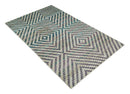 Hand Knotted 5x8 Ivory, Blue and Purple Antique Persian Geometric Style Contemporary Bamboo Silk Area Rug | OP125