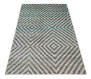 Hand Knotted 5x8 Ivory, Blue and Purple Antique Persian Geometric Style Contemporary Bamboo Silk Area Rug | OP125