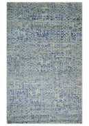 Hand Knotted 5x8 Ivory, Purple and Blue Modern Contemporary Southwestern Tribal Trellis Recycled Silk Area Rug | OP104