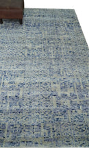 Hand Knotted 5x8 Ivory, Purple and Blue Modern Contemporary Southwestern Tribal Trellis Recycled Silk Area Rug | OP104