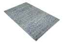 Hand Knotted 5x8 Ivory, Purple and Blue Modern Contemporary Southwestern Tribal Trellis Recycled Silk Area Rug | OP104