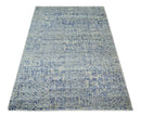 Hand Knotted 5x8 Ivory, Purple and Blue Modern Contemporary Southwestern Tribal Trellis Recycled Silk Area Rug | OP104