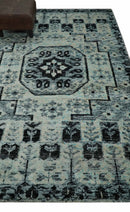 Ivory Bamboo Silk Area Rug 5x8 - Hand Knotted Persian Geometric
