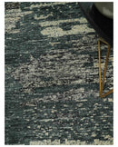 Hand Knotted 5x8 Ivory, moss green and Black Modern Abstract Contemporary Recycled Silk Area Rug | OP74