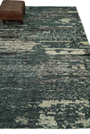 Hand Knotted 5x8 Ivory, moss green and Black Modern Abstract Contemporary Recycled Silk Area Rug | OP74