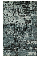 Hand Knotted 5x8 Ivory, Teal and Black Modern Abstract Contemporary Recycled Silk Area Rug | OP91