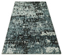 Hand Knotted 5x8 Ivory, Teal and Black Modern Abstract Contemporary Recycled Silk Area Rug | OP91