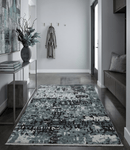 Recycled Silk Area Rug Hand Knotted 5x8 Ivory Teal Black Modern Abstract Contemporary