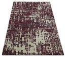 Hand Knotted 5x8 Maroon and Ivory Modern Abstract Contemporary Recycled Silk Area Rug