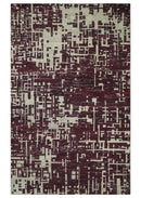 Hand Knotted 5x8 Maroon and Ivory Modern Abstract Contemporary Recycled Silk Area Rug