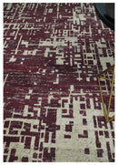 Hand Knotted 5x8 Maroon and Ivory Modern Abstract Contemporary Recycled Silk Area Rug