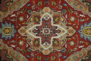 Hand knotted 5x8 Mustard, Brown and Ivory Traditional Heriz Serapi wool area rug by The Rug Decor
