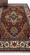 Hand knotted 5x8 Mustard, Brown and Ivory Traditional Heriz Serapi wool area rug by The Rug Decor
