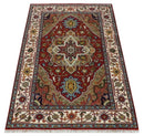 Hand knotted 5x8 Mustard, Brown and Ivory Traditional Heriz Serapi wool area rug by The Rug Decor
