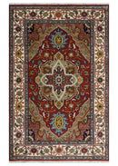 Hand knotted 5x8 Mustard, Brown and Ivory Traditional Heriz Serapi wool area rug by The Rug Decor