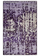 Hand Knotted 5x8 Purple, Violet and Ivory Modern Abstract Contemporary Recycled Silk Area Rug | OP131