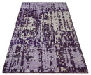 Hand Knotted 5x8 Purple, Violet and Ivory Modern Abstract Contemporary Recycled Silk Area Rug | OP131
