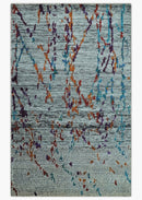 Hand Knotted 5x8 Silver, Red and Gold Modern Abstract Contemporary Recycled Silk Area Rug | OP93