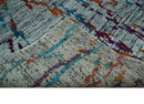 Hand Knotted Recycled Silk Area Rug 5x8 - Silver Red Gold Modern Abstract