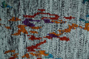 Hand Knotted Recycled Silk Area Rug 5x8 - Silver Red Gold Modern Abstract
