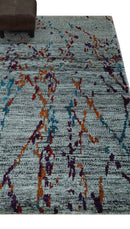 Hand Knotted 5x8 Silver, Red and Gold Modern Abstract Contemporary Recycled Silk Area Rug | OP93