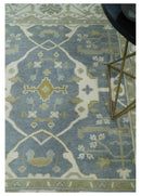 Hand Knotted 6x6 Square Oriental Oushak Ivory, Charcoal and olive Wool Area Rug by The Rug Decor