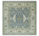 Hand Knotted 6x6 Square Oriental Oushak Ivory, Charcoal and olive Wool Area Rug by The Rug Decor