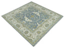 Hand Knotted 6x6 Square Oriental Oushak Ivory, Charcoal and olive Wool Area Rug by The Rug Decor