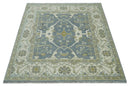 Hand Knotted 6x6 Square Oriental Oushak Ivory, Charcoal and olive Wool Area Rug by The Rug Decor