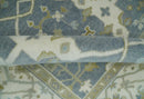 Hand Knotted 6x6 Square Oriental Oushak Ivory, Charcoal and olive Wool Area Rug by The Rug Decor