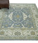 Hand Knotted 6x6 Square Oriental Oushak Ivory, Charcoal and olive Wool Area Rug by The Rug Decor