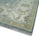 Hand Knotted 6x6 Square Oriental Oushak Ivory, Charcoal and olive Wool Area Rug by The Rug Decor