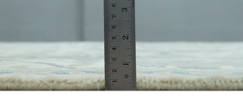 Hand Knotted 6x6 Square Oriental Oushak Ivory, Teal and Beige Wool Area Rug