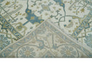 Hand Knotted 6x6 Square Oriental Oushak Ivory, Teal and Beige Wool Area Rug