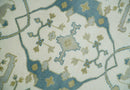 Hand Knotted 6x6 Square Oriental Oushak Ivory, Teal and Beige Wool Area Rug