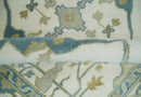 Hand Knotted 6x6 Square Oriental Oushak Ivory, Teal and Beige Wool Area Rug