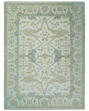 Ivory and Light Blue Wool Oushak Area Rug - Hand Knotted Custom by The Rug Decor
